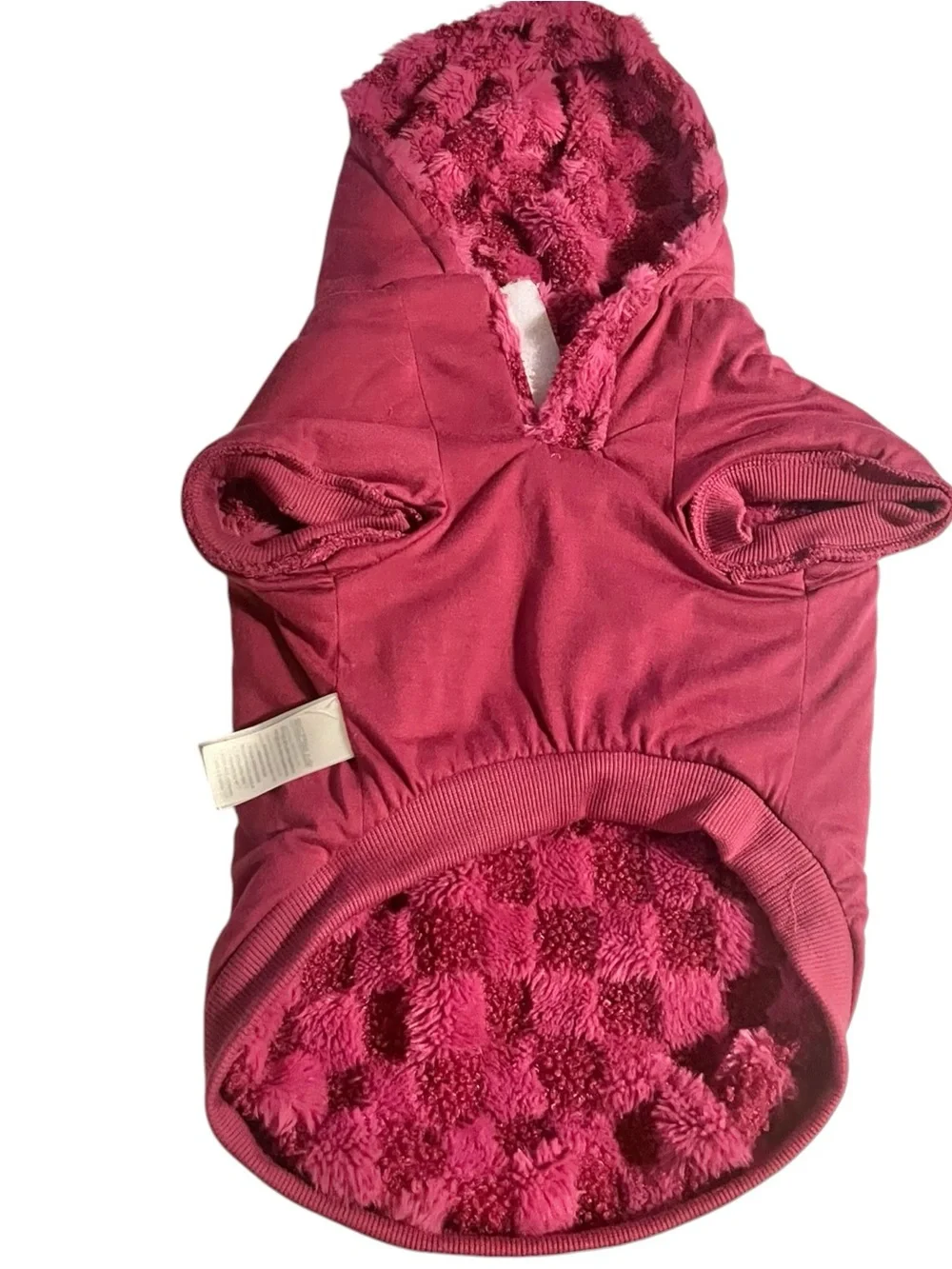 Cozy Tonal Bright Pink Check Hooded Dog Sweater Med. Fall/Winter Y2K Barbiecore